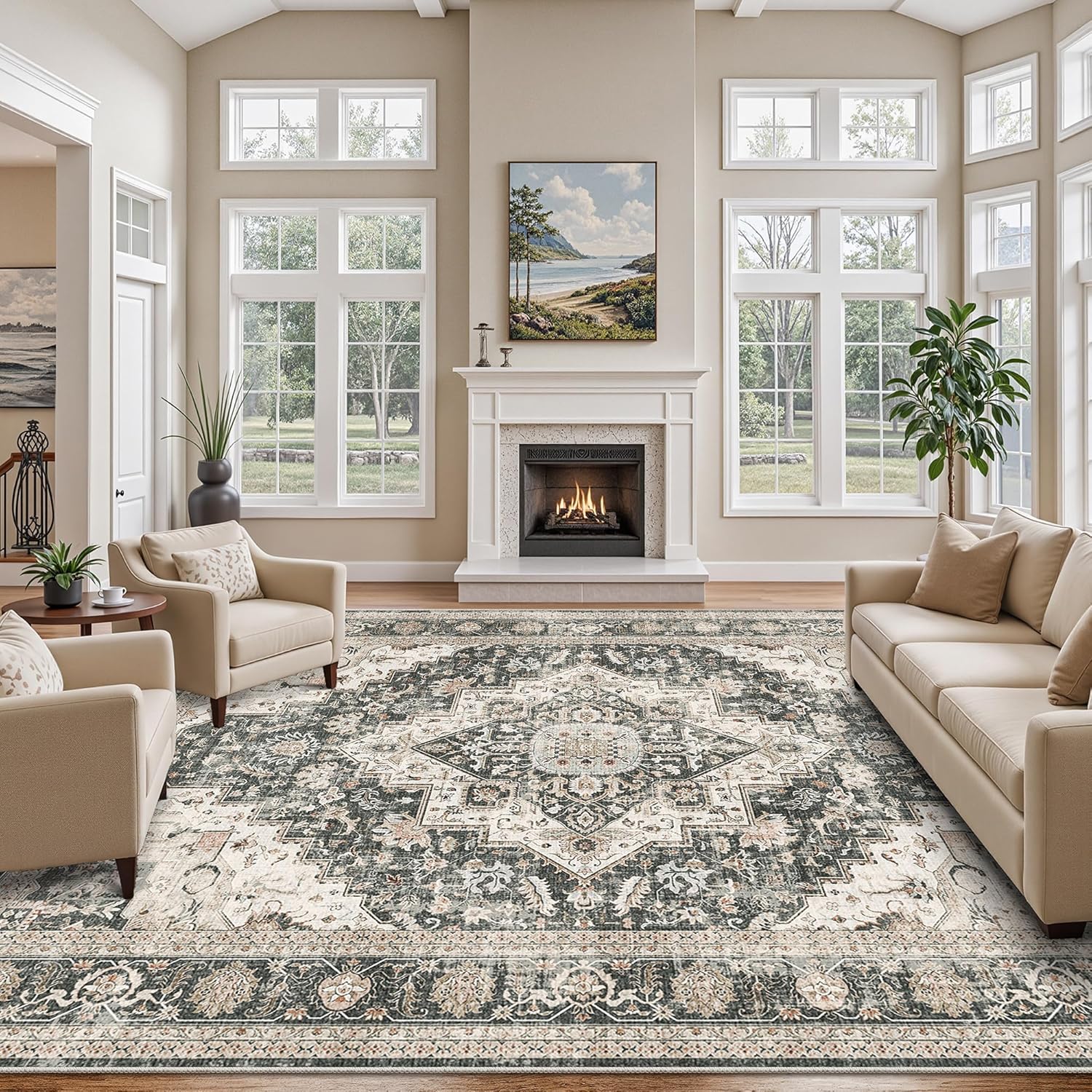 Washable Rugs 9x12 for Living Room with Non-Slip Backing