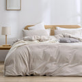Duvet Cover Set King Linen Grey - 100% Washed Cotton, 3 PC