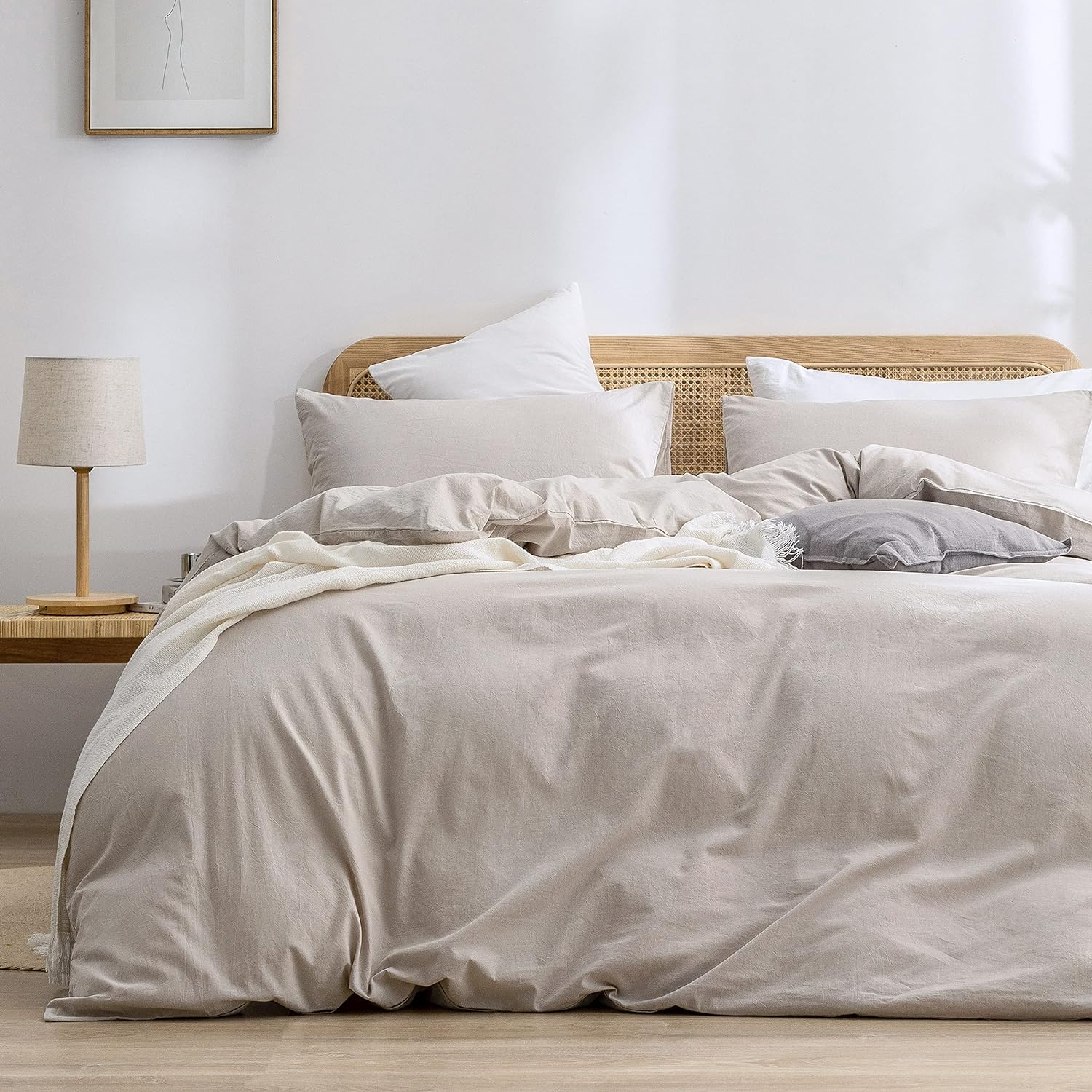 BESTOUCH Duvet Cover Set in Linen Grey for King Size Beds