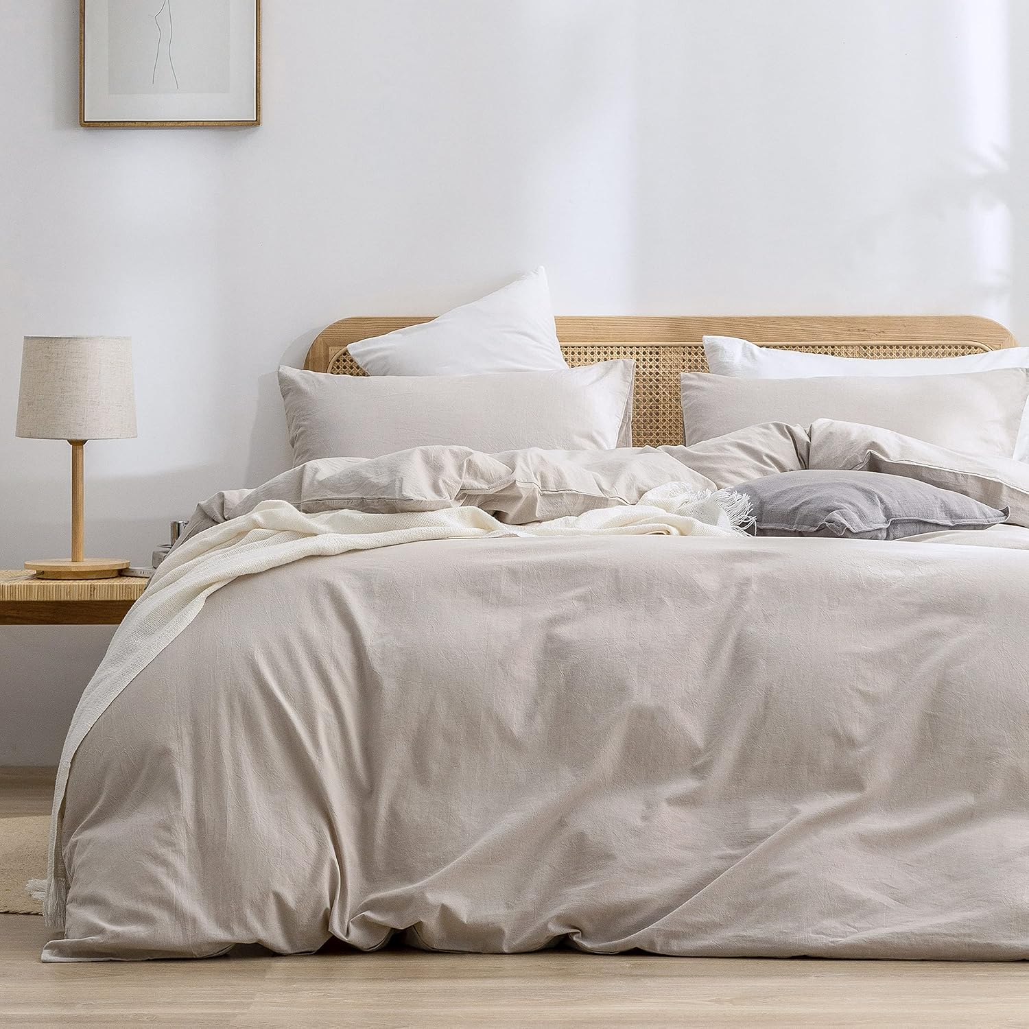 BESTOUCH Duvet Cover Set 100% Washed Cotton Chic Lightweight