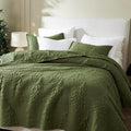 Olive Green Queen Size Quilt Bedding Set - Lightweight All Season