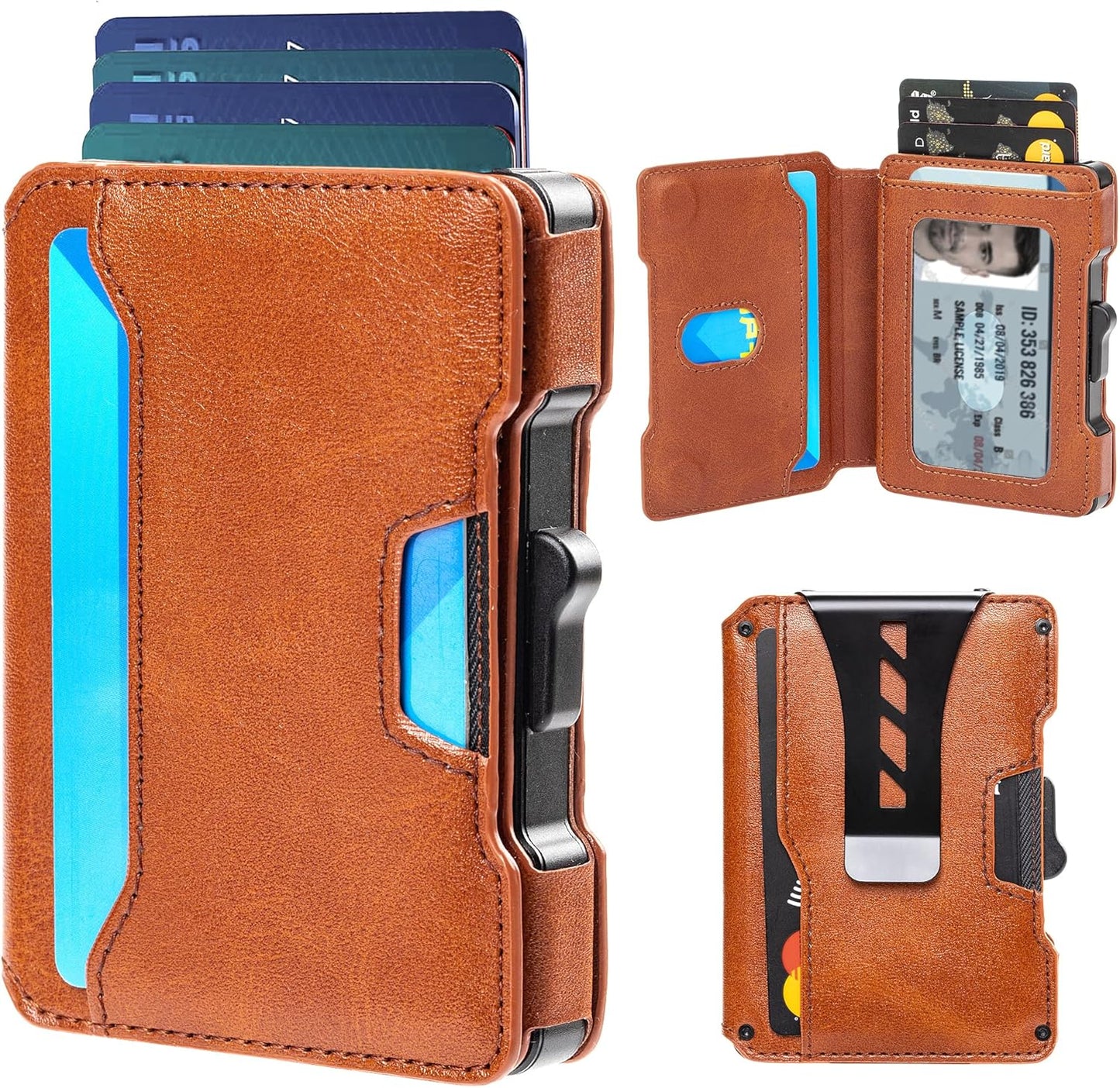 RFID Blocking Slim Wallet for Men with Money Clip and ID Window