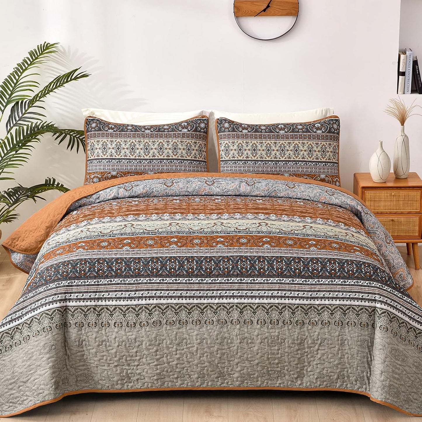 WONGS BEDDING Boho Queen Quilt Set for All Season Comfort