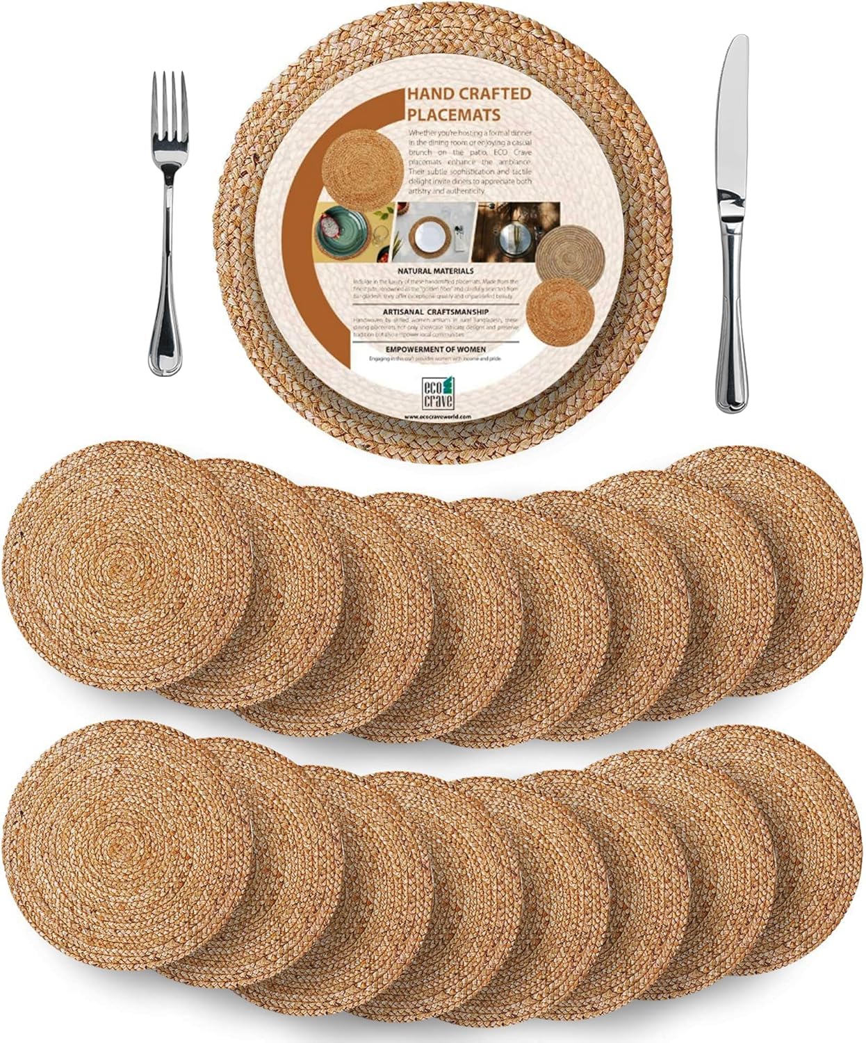 Eco-Friendly Jute Round Placemats Set of 16 for Dining Decor
