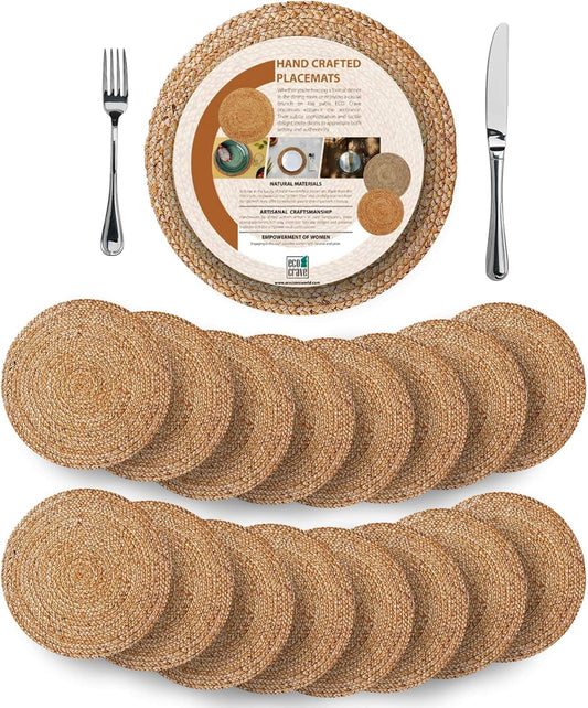 Eco-Friendly Jute Round Placemats Set of 16 for Dining Decor