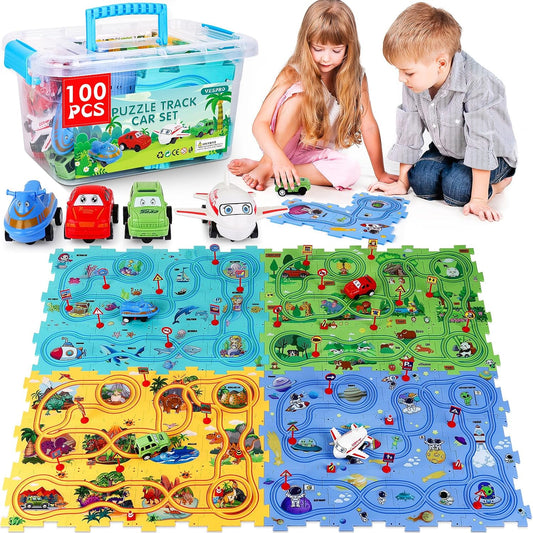 VESPRO Kids Car Track Set - 100PCS Educational Puzzle Racer