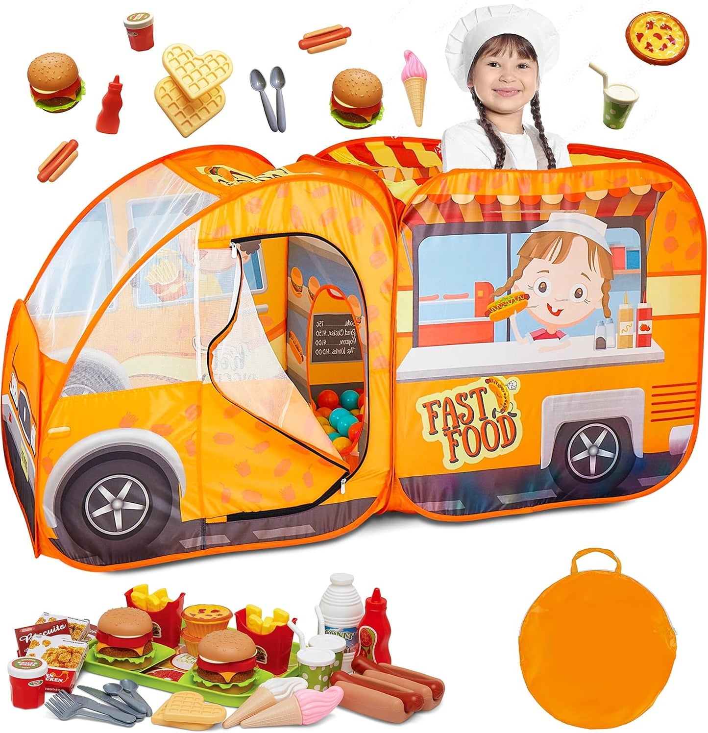 Food Truck Play Tent - 54 Pc. Food Set - Pretend Playhouse