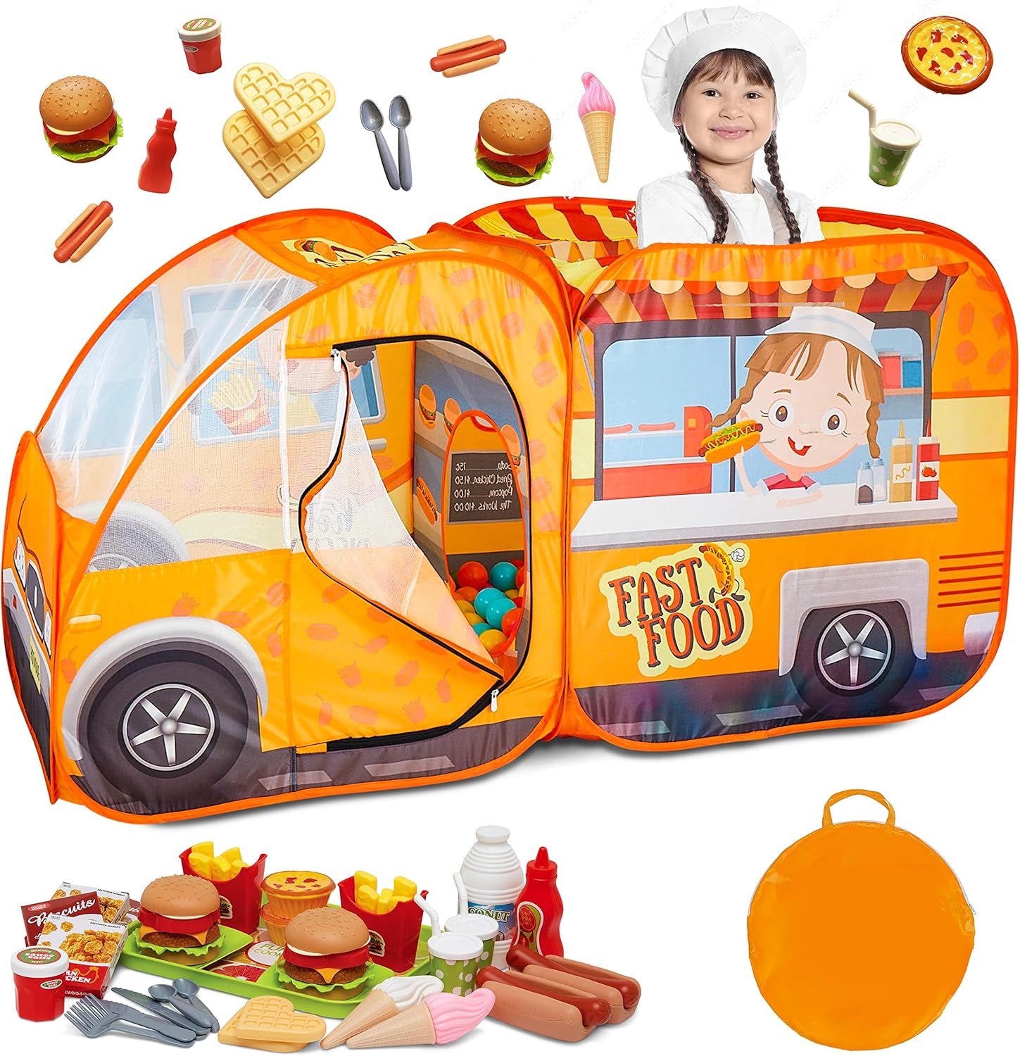 Food Truck Play Tent - 54 Pc. Food Set - Pretend Playhouse