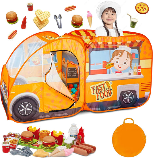 Food Truck Play Tent - 54 Pc. Food Set - Pretend Playhouse