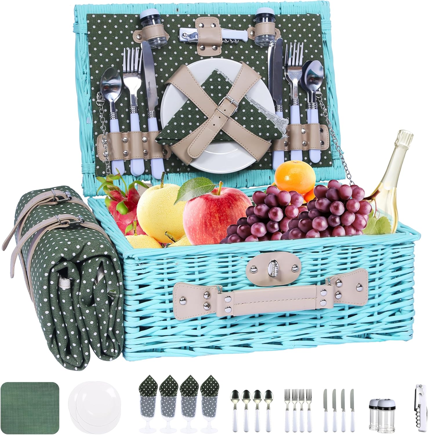 YPshuye Picnic Basket Set for 4 with Waterproof Blanket Mat