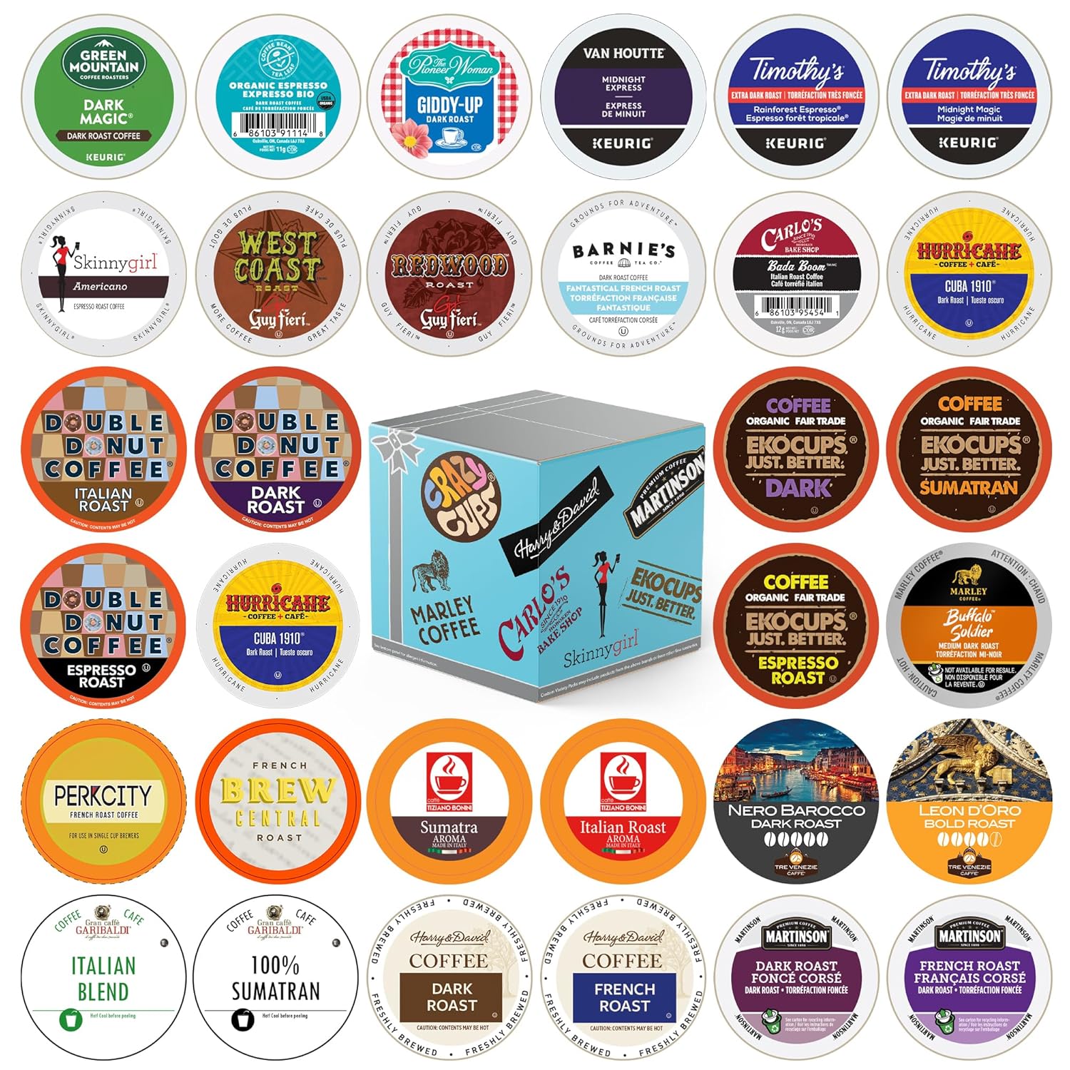 Crazy Cups Dark Roast Variety Pack - 30 Count Assortment with No Duplicates