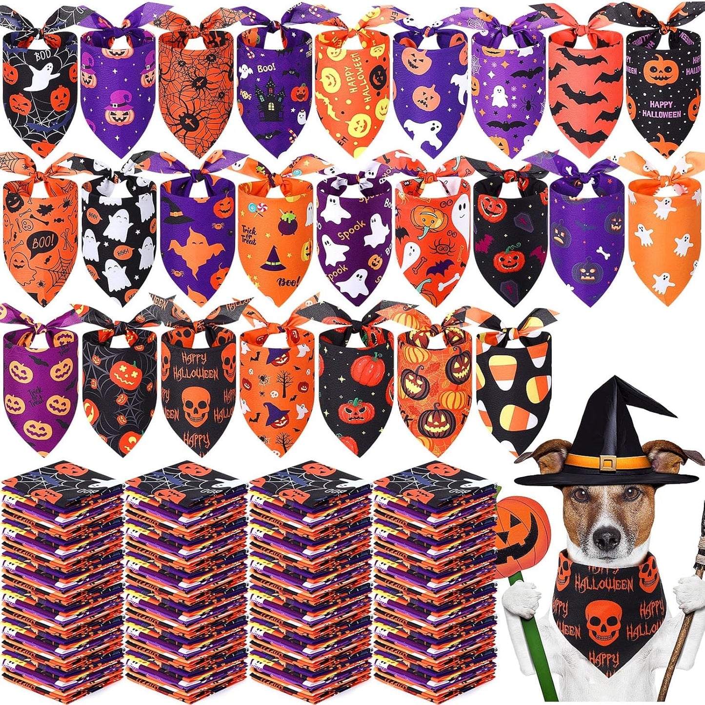 200 Pcs Halloween Dog Bandanas for Pets - Perfect Costume Accessories