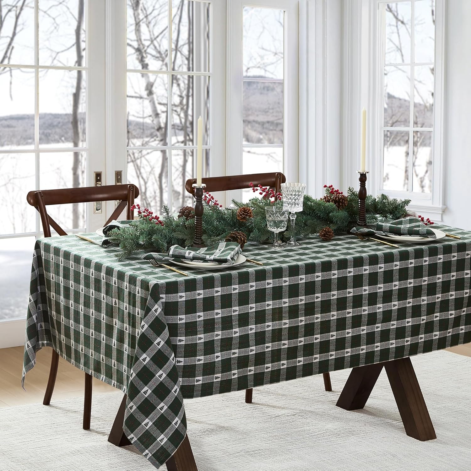Elrene Home Fashions Sherwood Tree Dobby Tablecloth for Holidays