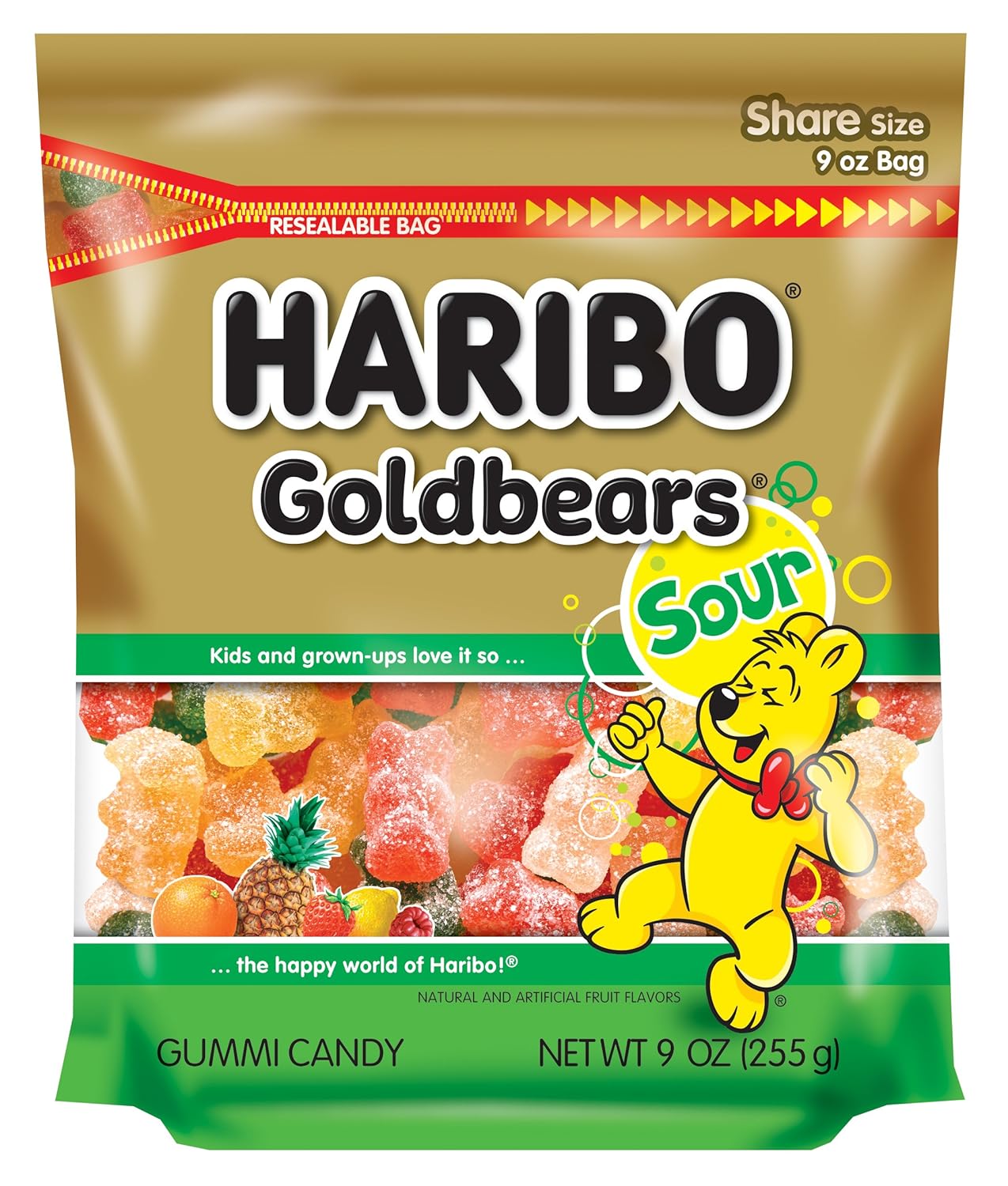 Sour Goldbears Gummi Candy - 9 oz Stand Up Bag Pack of 6