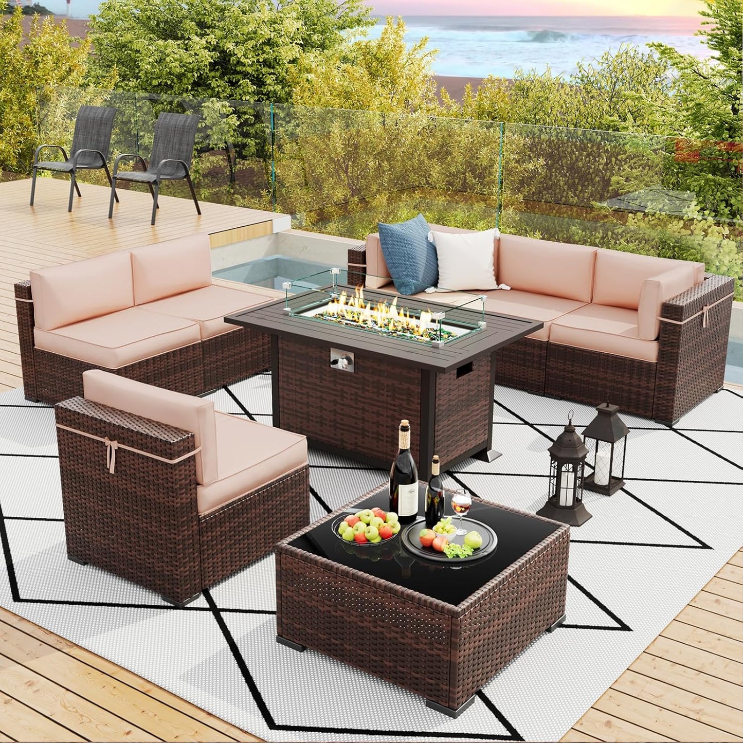 Outdoor Patio Furniture Set with Fire Pit Table for Relaxation