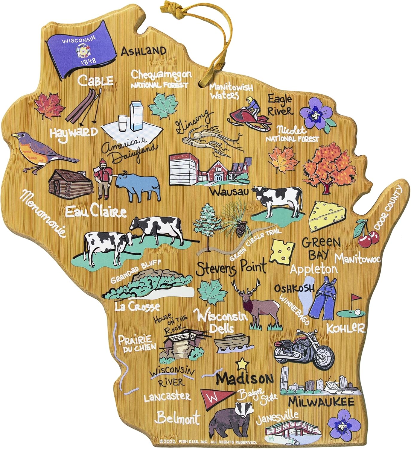 Wisconsin State Shaped Cutting Board and Charcuterie Platter