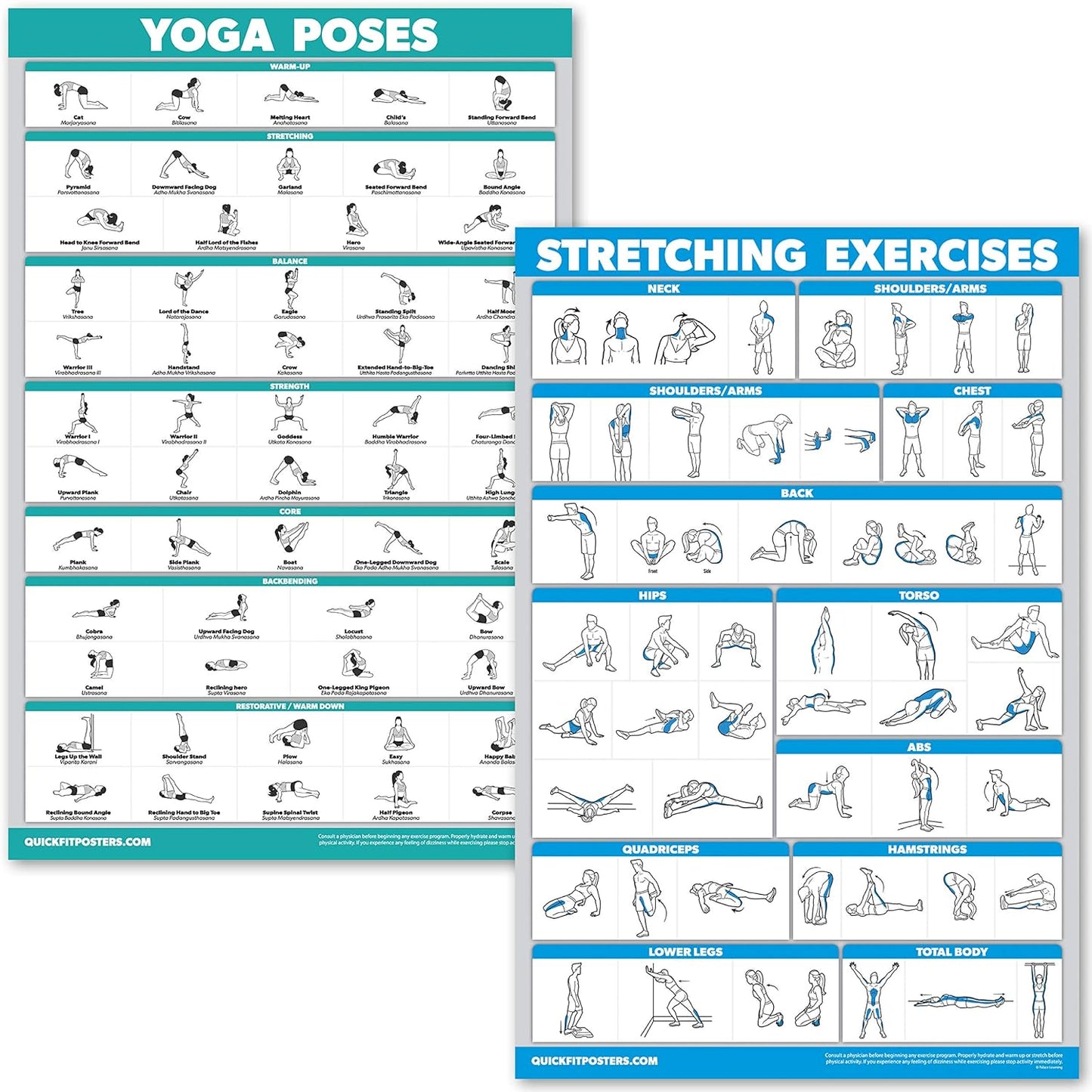 QuickFit Yoga & Stretching Poster Set - 2 Laminated Charts for Effective Workouts!