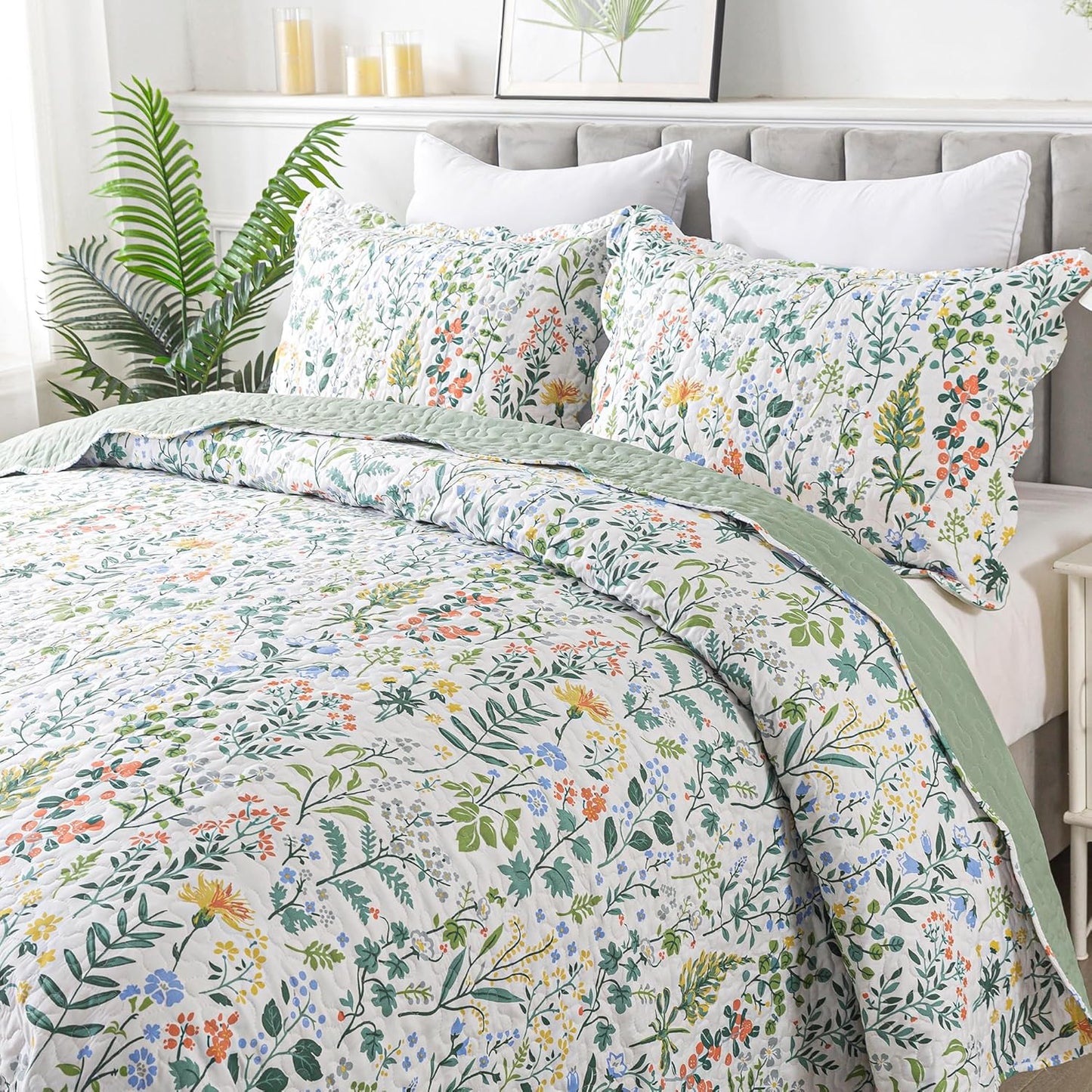 HoneiLife Floral Quilt King Size Set - Lightweight Bedspread