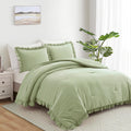 Bonlino Bedding Comforter Set King - Ruffle Boho Comforter (Sage