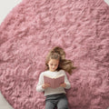 Pale Pink Round Rug 8 ft - Machine Washable Shaggy Area Rug