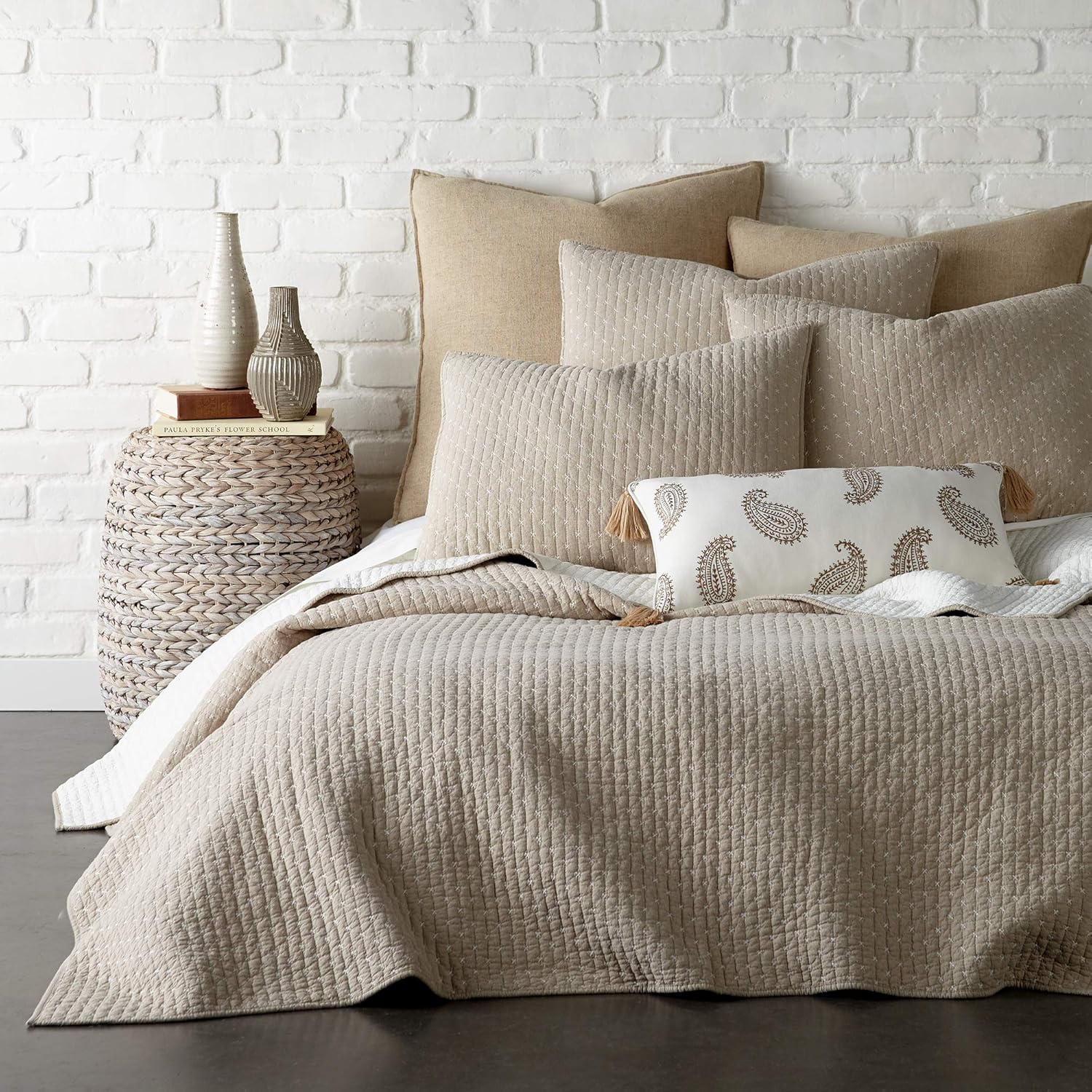 Levtex Home Cross Stitch Full/Queen Quilt Set - Taupe Comfort