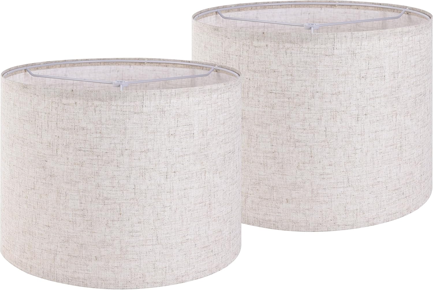 Set of 2 Medium Beige Gray Drum Lampshades for Home Decor
