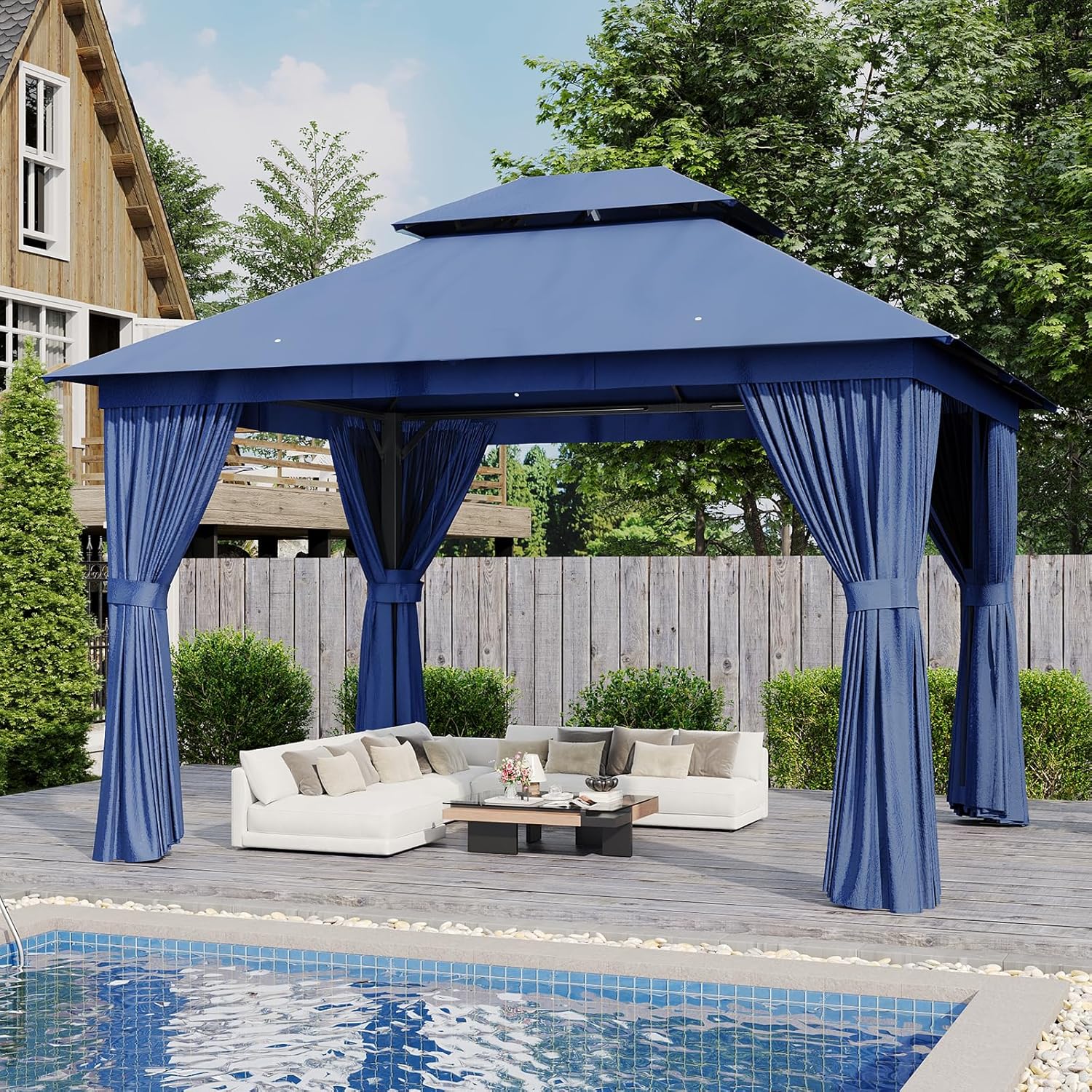 AOXUN Outdoor Gazebo for Patio 10x12 with Double Roofs
