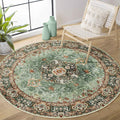 Green Round Rug 4ft Washable Area Rug - Sage Boho Vintage Comfort