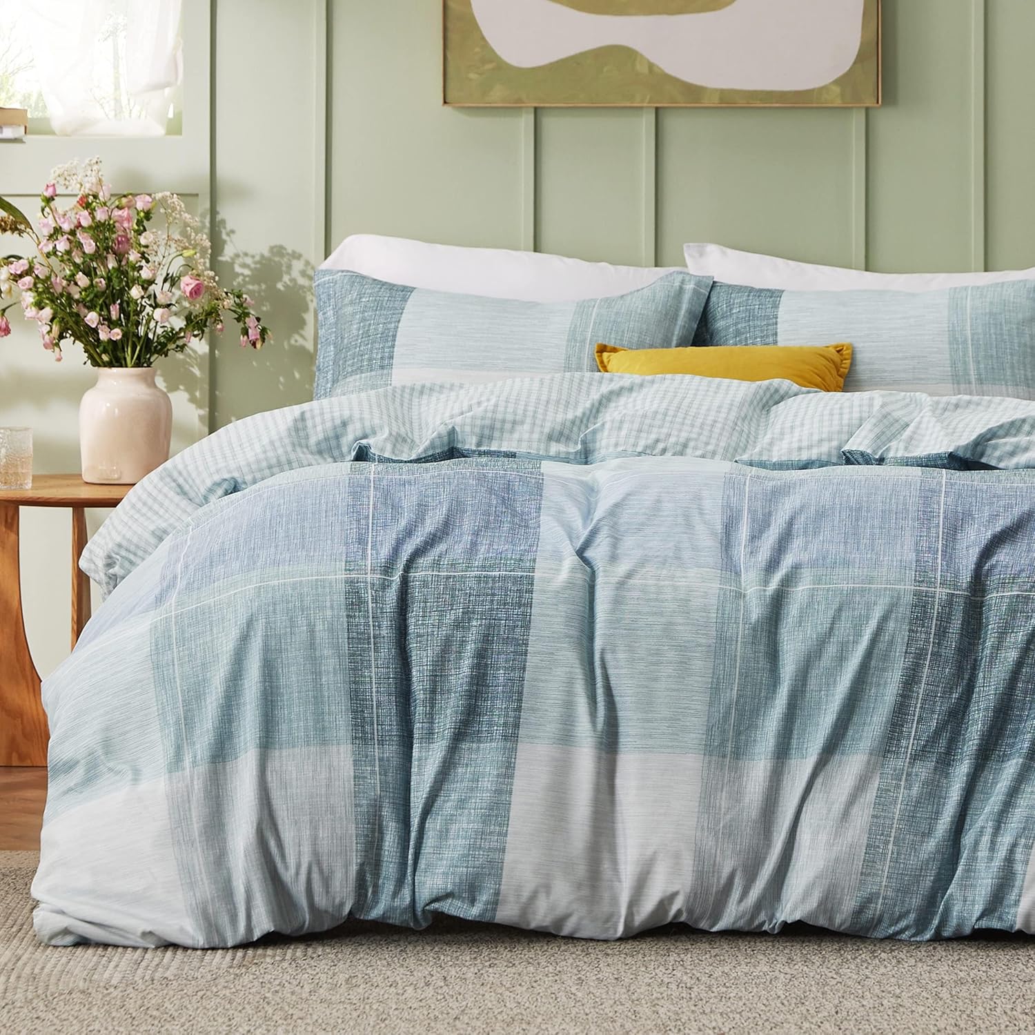Gingham Reversible Buffalo Plaid Duvet Cover Set for King Size