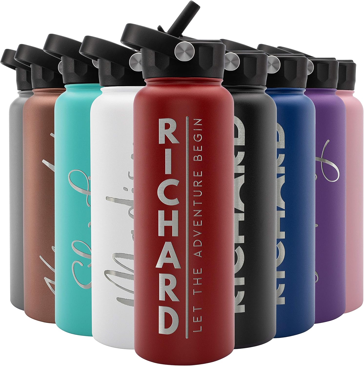 Personalized Water Bottle with Straw & Lid - 40 oz Fire Red