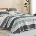 Litanika Quilt King Size Sage Green Stripe Patchwork - Lightweight