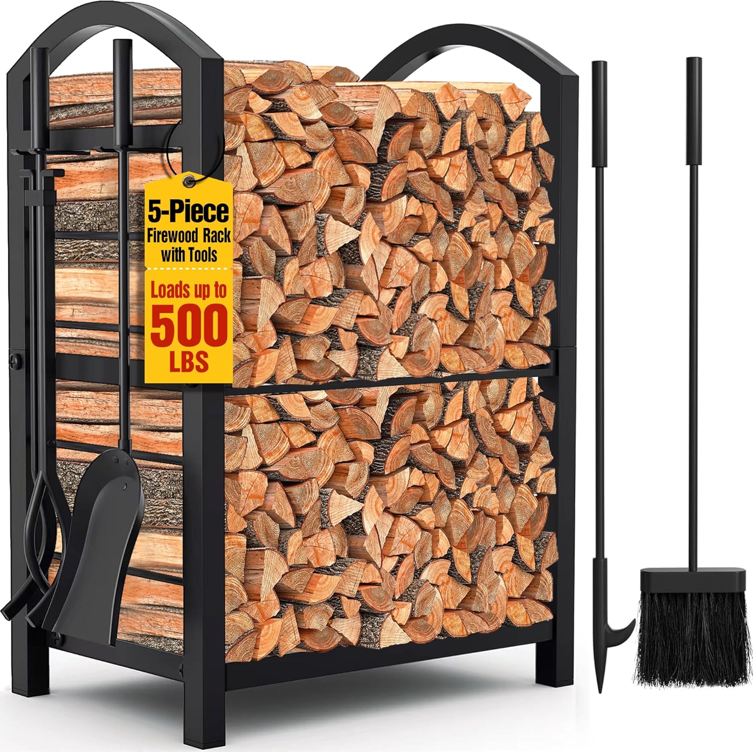 Firewood Rack Indoor with Tools Set for Fireplace and Fire Pit