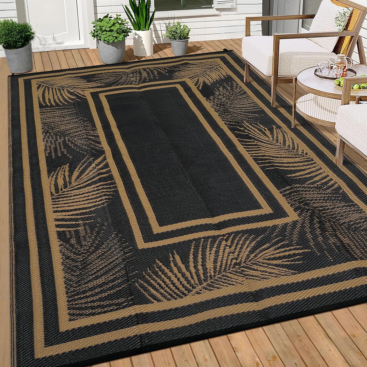 Large Outdoor Rug 9x12 Waterproof Plastic Straw Rug for Patio