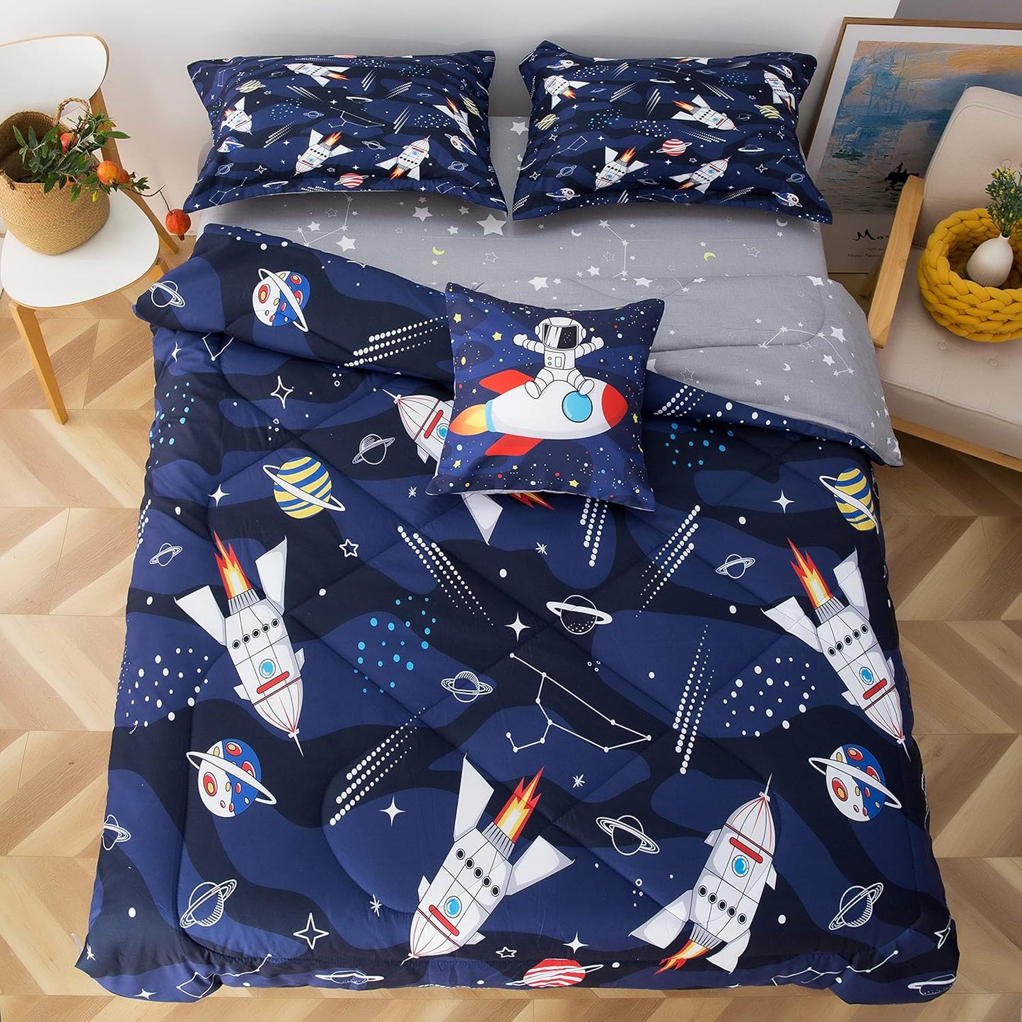 Space Twin Bedding Set for Boys with 3D Rocket Comforter