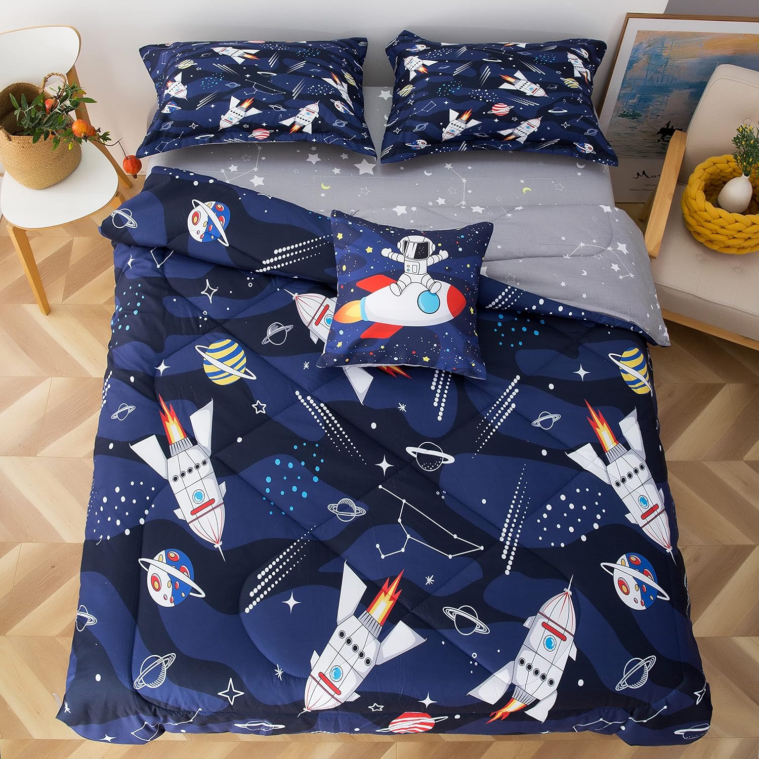 Space Twin Bedding Set for Boys with 3D Rocket Comforter