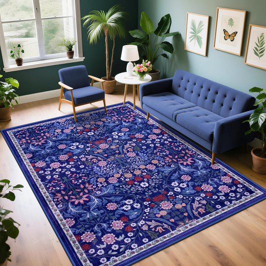 Floral 5x7 Washable Area Rug for Living Room and Bedroom