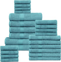 HILLFAIR 24 Piece Bath Towels Set Turquoise - Soft, Absorbent Pack