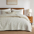 100% Cotton King Size Quilt Set - Soft Pre-Washed Beige Quilt