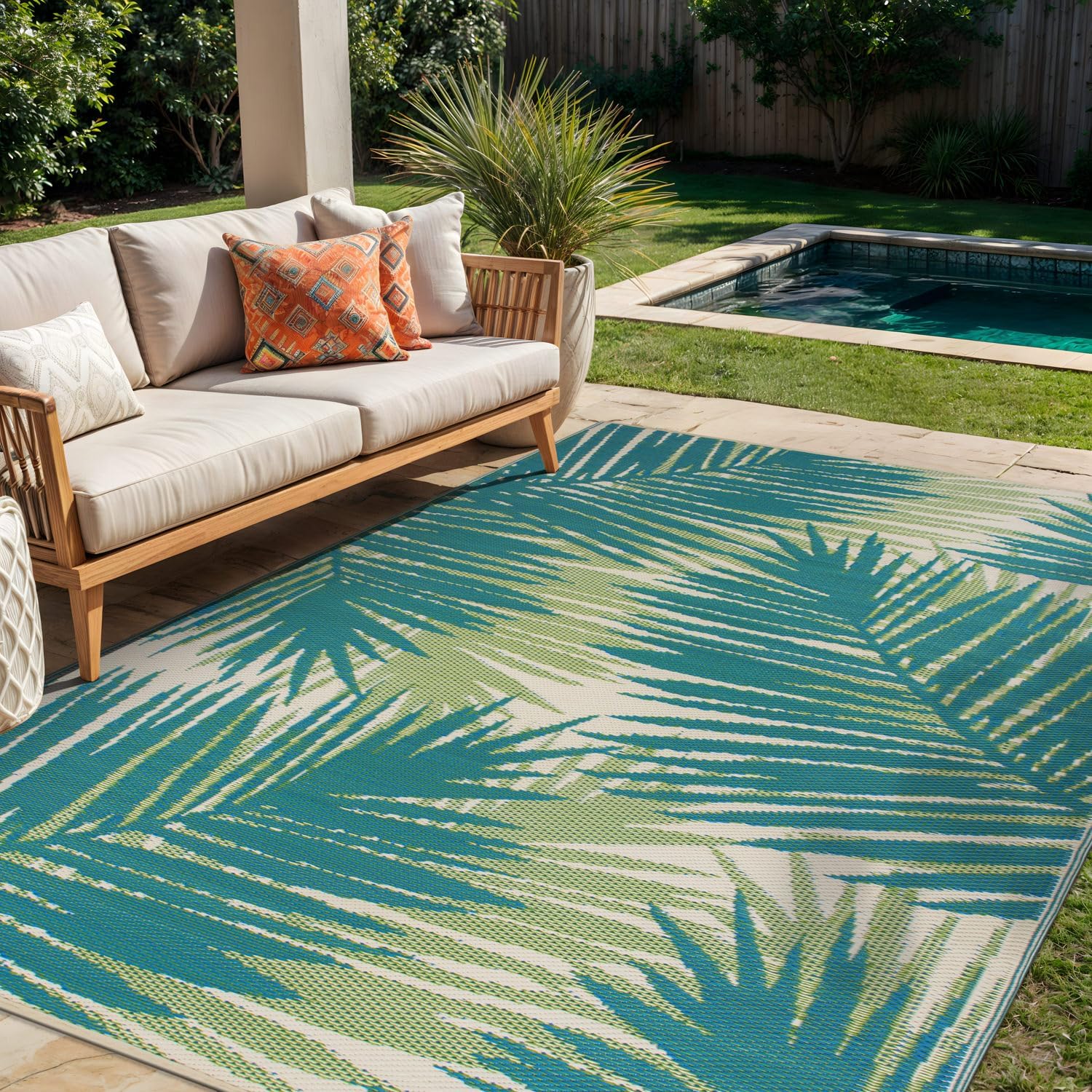 Rugshop Tropical Floral Reversible Waterproof Outdoor Rugs 6ft X 9ft