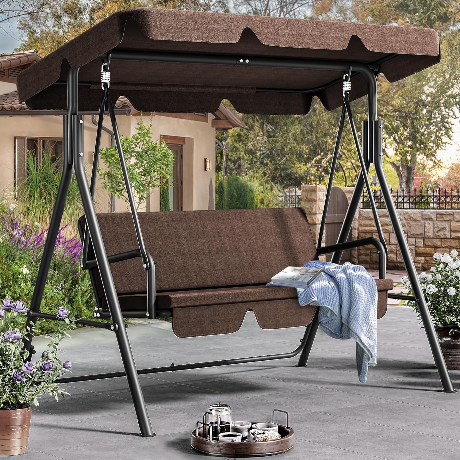 DWVO Patio Swing for Adults - 3 Seat Adjustable Canopy Bench