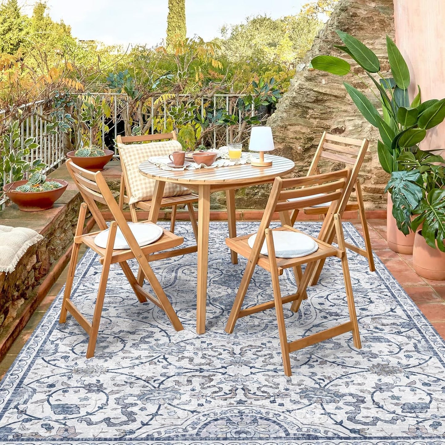 Durable Vinyl Rugs for Living Room with Vintage Floral Design
