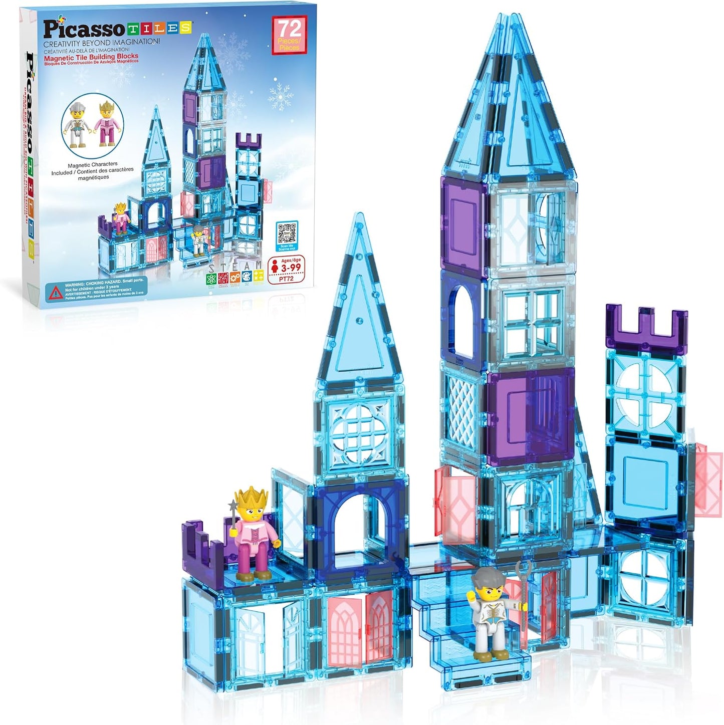 PicassoTiles 72 Piece Magnetic Building Tiles for Kids Fun