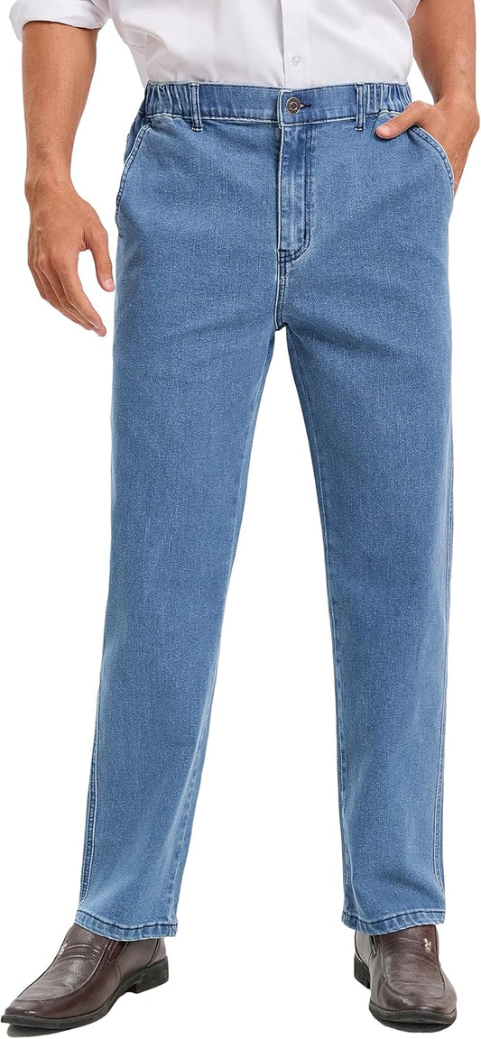 voeeron Mens Elastic Waist Jeans for Comfortable Everyday Wear