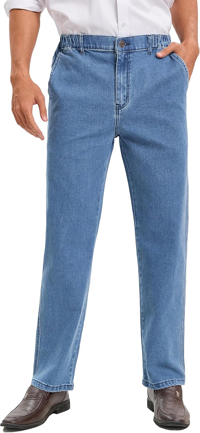 voeeron Mens Elastic Waist Jeans for Comfort and Style