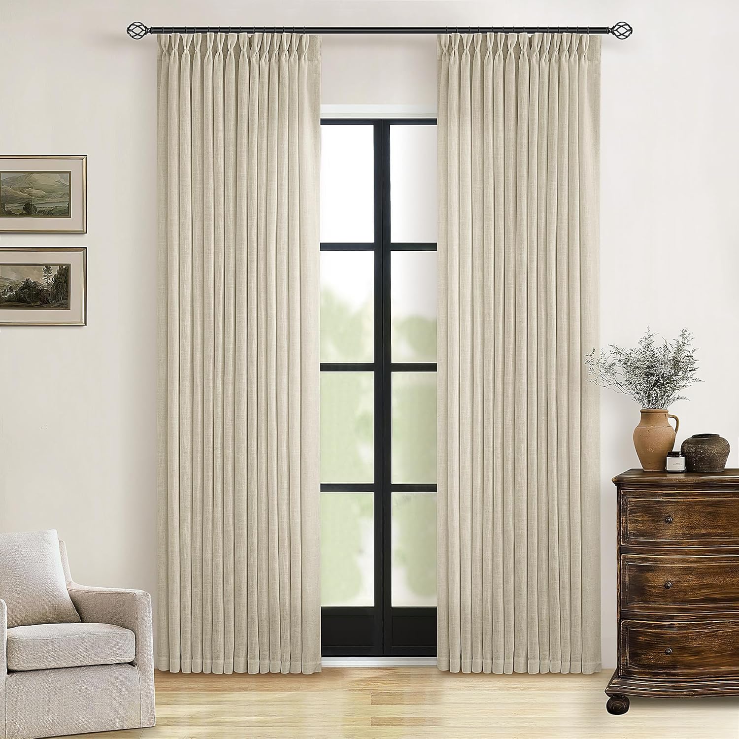 Linen Pinch Pleated Curtains for Living Room and Bedroom
