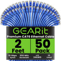 Cat 6 Ethernet Cable 50-Pack 2 ft - Reliable 10Gbps Patch Cords