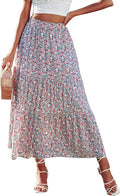 Women's High Waist Boho Floral Maxi Skirt - Lightweight Viscose