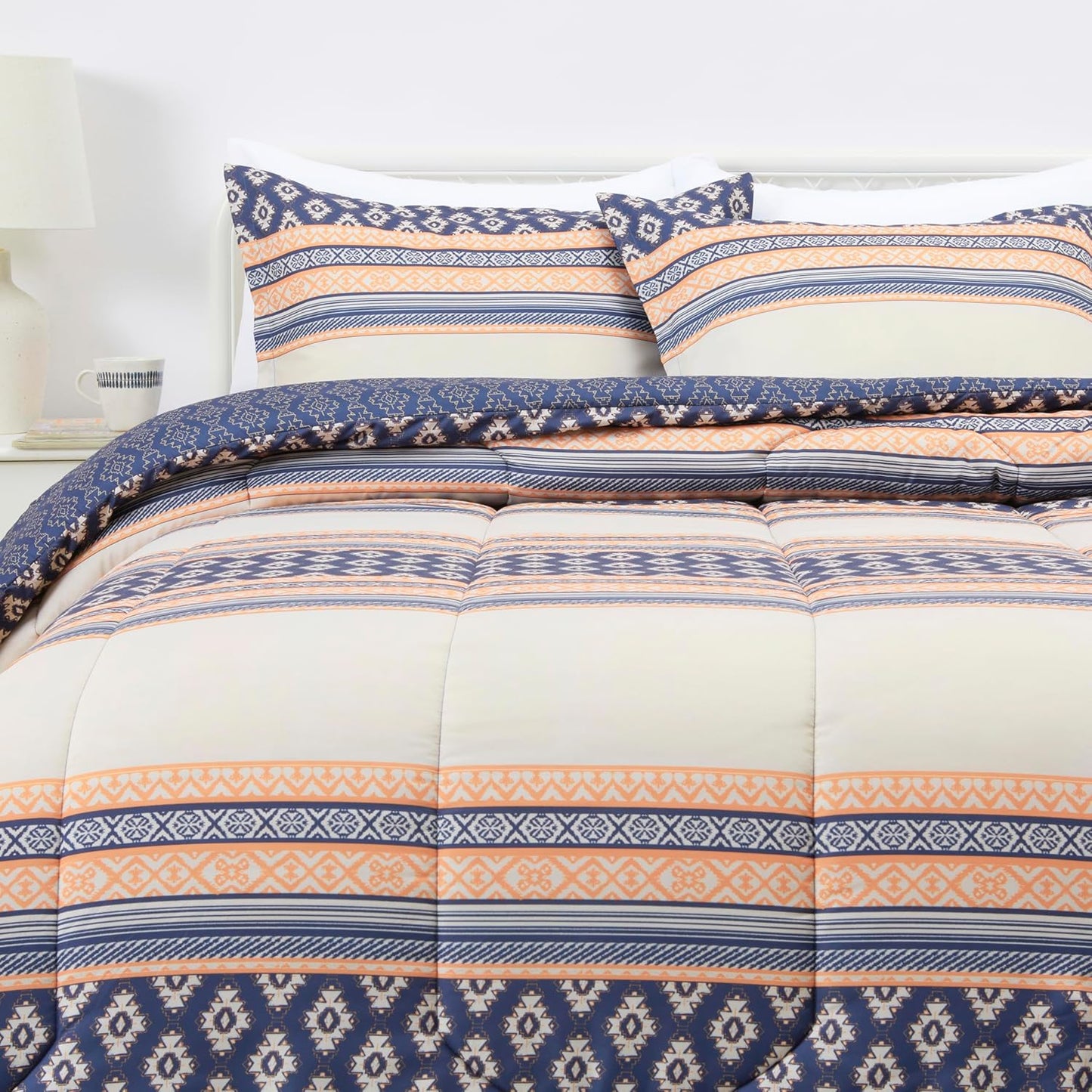 Lightweight Microfiber Comforter Set in Gray Geometrics Design