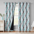Beauoop 100% Blackout Curtains 50x84 in Aqua Grey - Moroccan Geo