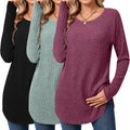 Ficerd 3 Pack Women's Curved Hem Tunic Tops - Long Sleeve Basics